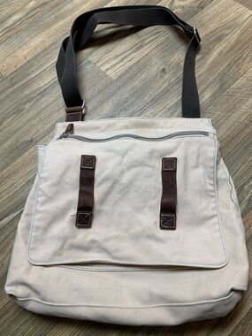 Banana Republic Cream Canvas Messenger Bag with Brown Accents